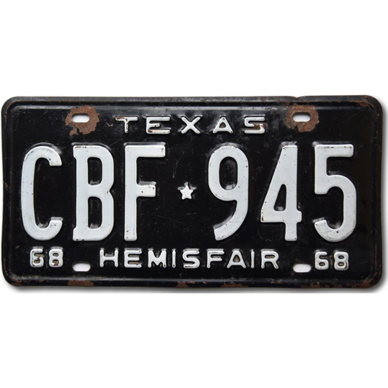 Americká ŠPZ Texas 1968 Black Hemisfair CBF-945