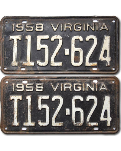 Americká ŠPZ Virginia 1958 Black T152-624 pár