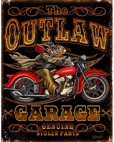 Plechová ceduľa Outlaw Garage Bikes 32 cm x 40 cm