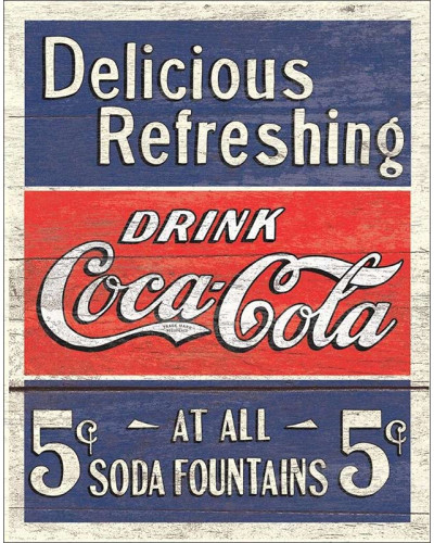 Plechová ceduľa Coca Cola - Delicious 5 Cents 32 cm x 40 cm
