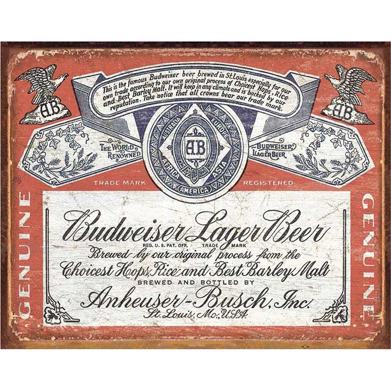 Plechová ceduľa Budweiser Historic Label 32 cm x 40 cm