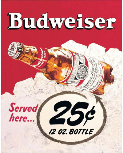 Plechová ceduľa Budweiser 25 cents 40 cm x 32 cm