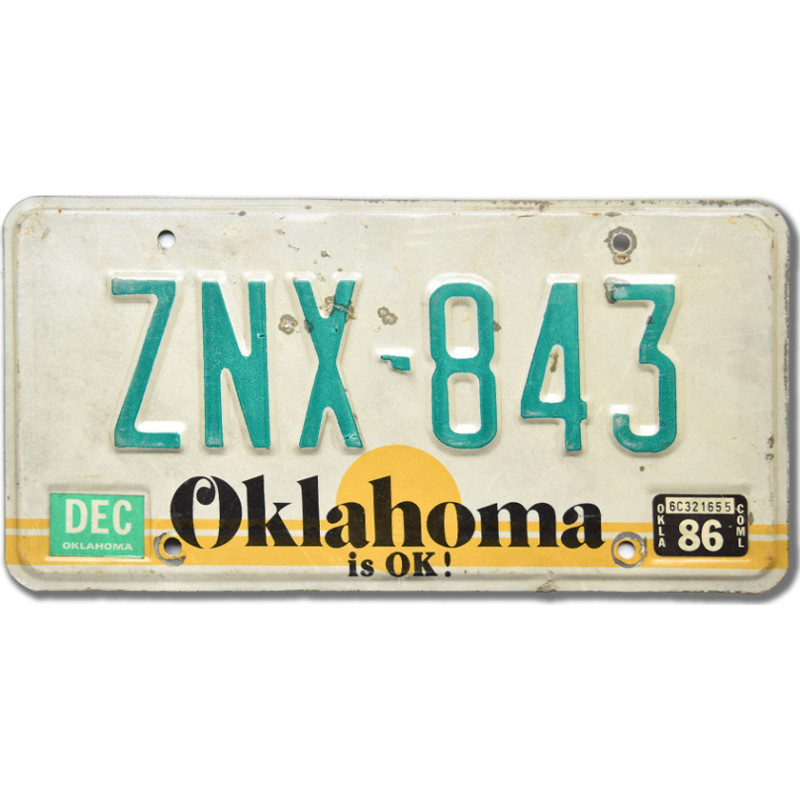 Americká ŠPZ Oklahoma is OK ZNX-843