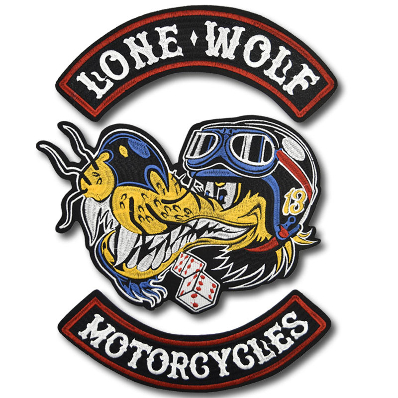 Moto nášivka Lone Wolf Motorcycles XXL na chrbát 28 cm x 20 cm