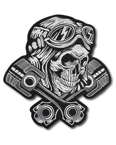 Moto nášivka Pistons Skull XXL na chrbát 28 cm x 26 cm