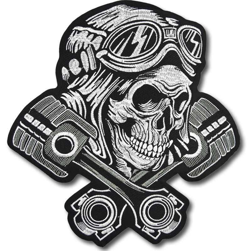 Moto nášivka Pistons Skull XXL na chrbát 28 cm x 26 cm