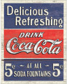 Plechová cedule Coca Cola - Delicious 5 Cents 32 cm x 40 cm
