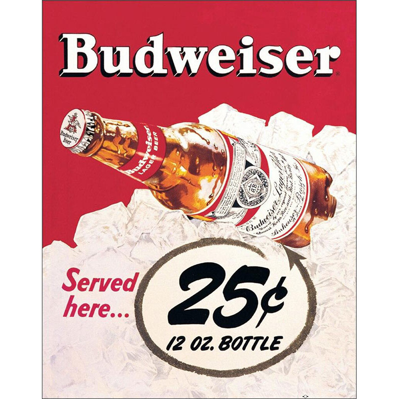 Plechová cedule Budweiser 25 cents 40 cm x 32 cm
