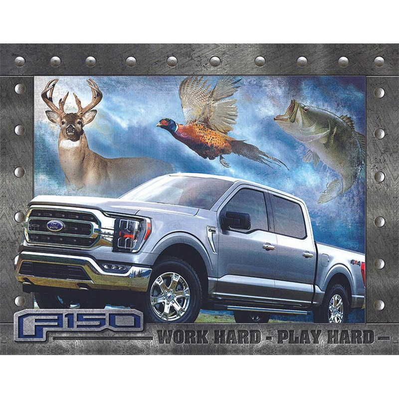 Plechová cedule Ford F150 Work Hard 40 cm x 32 cm