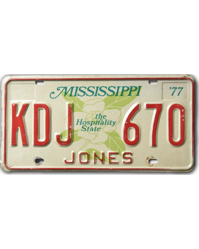 Americká SPZ Mississippi 1977 Hospiality KDJ 670