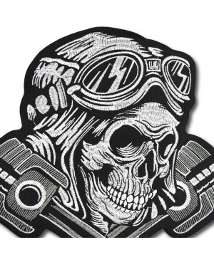 Moto nášivka Pistons Skull XXL na chrbát 28 cm x 26 cm
