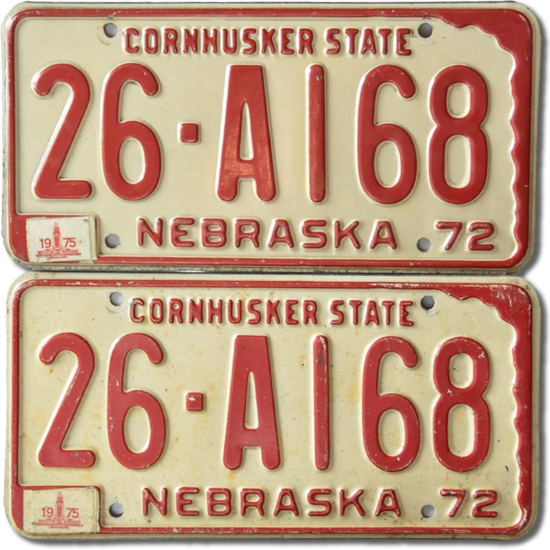 Americká ŠPZ Nebraska 1972 Cornhusker 26-A168 pár