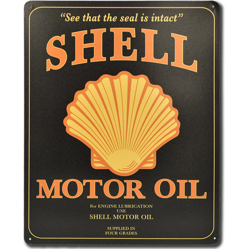 Plechová ceduľa Shell Motor Oil Black 38 cm x 30 cm