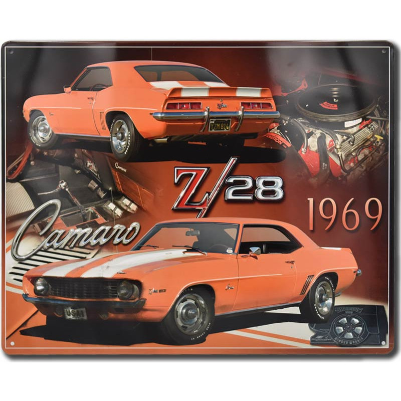 Plechová cedule Chevrolet Camaro Z28 Orange 30 cm x 38 cm