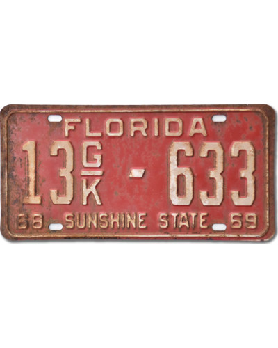 Americká SPZ Florida 1968 Sunshine State Red 13GK-633