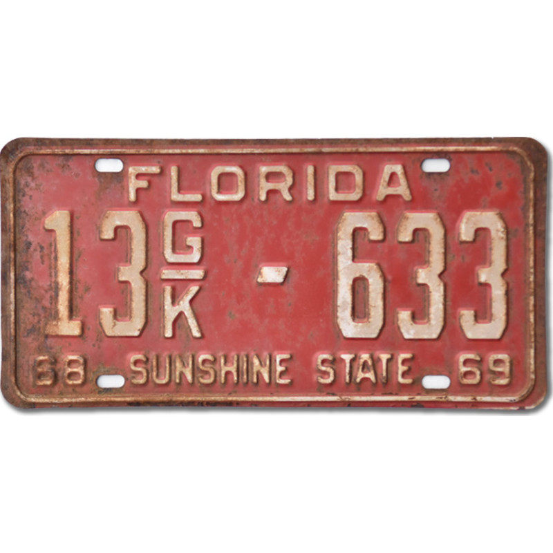 Americká ŠPZ Florida 1968 Sunshine State Red 13GK-633