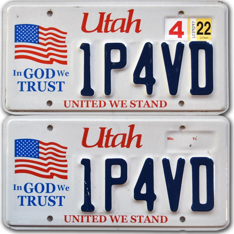 Americká ŠPZ Utah In God We Trust 1P4VD pár